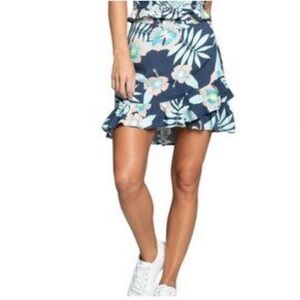 Roxy Face to Love Navy Tropical Floral Ruffle Mini Skirt